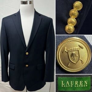 Ralph Lauren Men’s 42R Navy Wool Gold Button Blazer Jacket Vintage Sport Coat